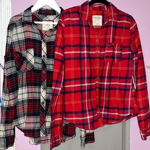 Two Plaid Women’s Flannel Shirts - Red and white